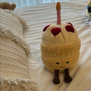 Plush Cupcake Toy with Candle - Cream and Red